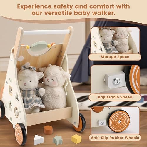 Wooden Baby Walker, Baby Push Walker with Activity Center for Girls Boys, Push Walker Toys for Babies Learning to Walk, Sit-to-Stand, for 10-12 Months 1 2 3 Years Old thumbnail 6