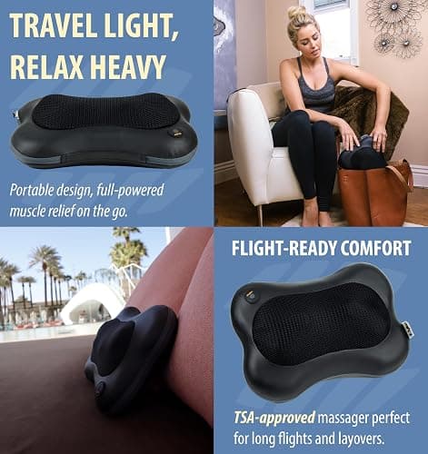 Zyllion Shiatsu Back and Neck Massager with Heat - 3D Electric Kneading Deep Tissue Massage Pillow for Muscle Pain Relief, Black, ZMA-13 thumbnail 9