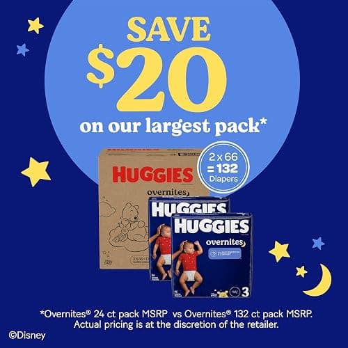 Huggies Overnites Diapers Size 3, 66 Count | Extra Absorbency, Nighttime Leak Protection, 4X Sleep Protection, Pillowy Soft Leg Cuffs, Wetness Indicator, Hypoallergenic thumbnail 4