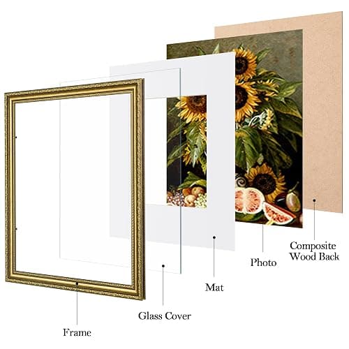 eletecpro 11x14 Picture Frames Set of 4, Vintage Photo Frame with Glass, Gold Frames 11 x 14 Display 8x10 Photo with Mat or 11x14 without Mat for Tabletop or Wall Decor, Gold thumbnail 4