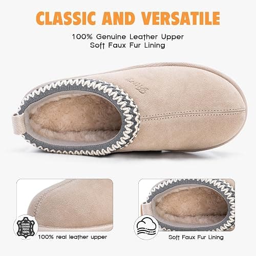 FITORY Women's Suede Slipper, Flat Slip On House Shoes with Faux Fur Lining Indoor Outdoor Short Mini Boots thumbnail 4