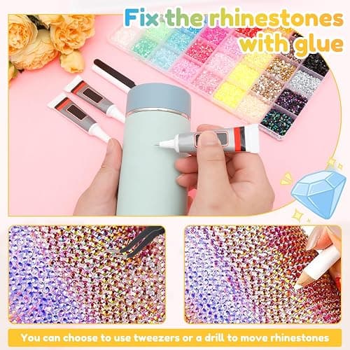 32000PCS Resin Jelly Rhinestones Kit 40Colors 3mm Flatback Gems with B7000 Glue Tweezers Drill Pen & Storage Box Bedazzling Kit for Bedazzling Kits for Nail Art Clothing DIY Projects Crafts thumbnail 7