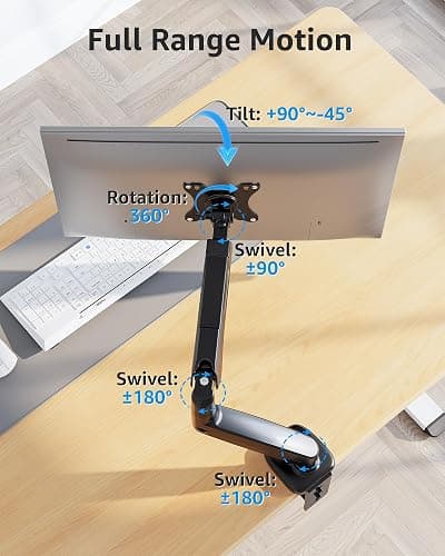 MOUNTUP Single Monitor Desk Mount Holds Screen up to 32 inch, Adjustable Gas Spring Monitor Arm, Computer Monitors Stand with Clamp/Grommet Mounting Base, VESA Mounts Fit 4.4-17.6lbs Computer, Black thumbnail 5