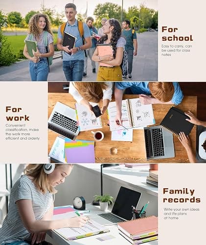 Hardcover Spiral Notebook journal with Removable Dividers Tabs, 300 Pages Leather 5 Subject Notebook College Ruled, 8"x10" Large B5 Notebooks for Work School Note taking, Lined Journal for Women,Black thumbnail 7