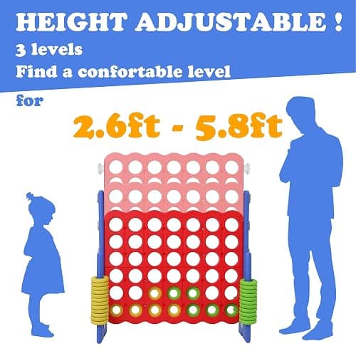SDADI Jumbo 4 in a Row Game, 4-to-Score Giant Game Set with Adjustable Height (2.5-3.5 FT) for Kids & Adults, Indoor/Outdoor Connect Game with Quick-Release Slider, Perfect for Family and Party Games - Blue thumbnail 5