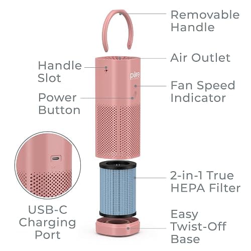 Pure Enrichment PureZone Mini Portable Air Purifier - Cordless True HEPA Filter Cleans Air & Eliminates 99.97% of Dust, Odors, & Allergens Close to You - Cars, School, & Office (Blush) thumbnail 7