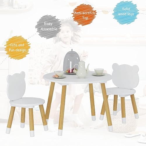 UTEX Kids Wood Table and Chair Set, Kids Play Table with 2 Chairs,3 Pieces Wood Round Table for Toddlers, Girls, Boys,White thumbnail 5