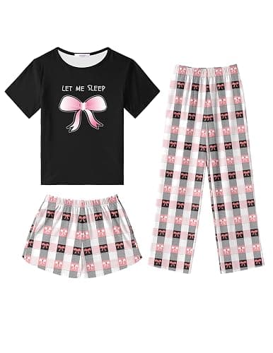 Arshiner Girls Pajama Set 3 Piece Short Sleeve Sleepwear Summer Soft Cute Pjs Outfits - Image 1