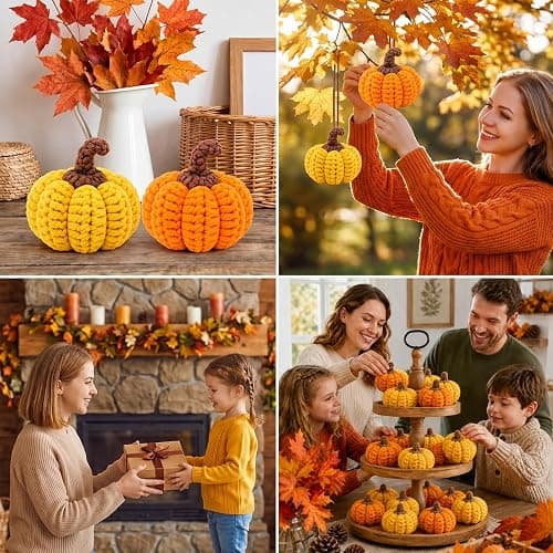 kuchisity 12 Pack Pumpkin Decor Crochet Small Pumpkins Knit Pumpkins Farmhouse Thanksgiving Gift Table Centerpiece for Mantel Halloween Decorations thumbnail 7