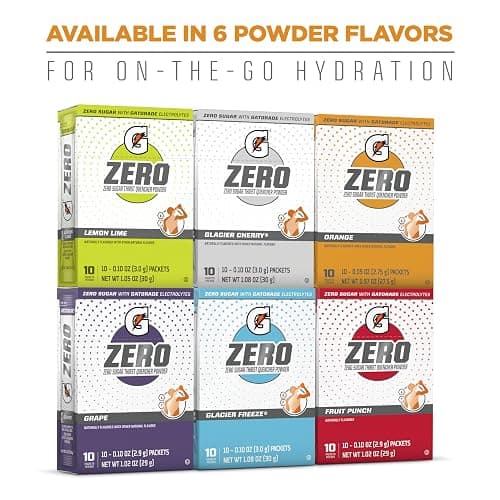Gatorade G Zero Sports Drink Mix Powder Packets, 3 Flavor Frost Variety Pack, Electrolyte Powder Drink Mix for Hydration, Zero Sugar, 30 Total Packets thumbnail 6