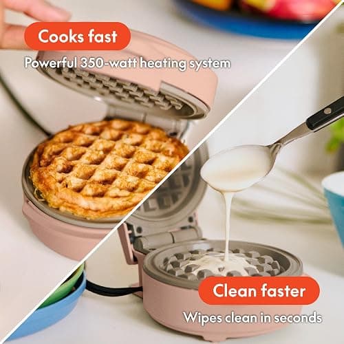 bella Snack-n-Store Mini Waffle Maker, EverGood™ Ceramic Nonstick Coating, Cord Wrap, Ready Indicator Light & Cool Touch Handles, Stackable Design & Customizable Plates, 400 Watt, Blossom thumbnail 6