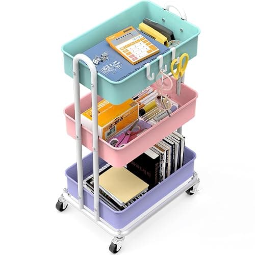Simple Houseware 3-Tier Heavy Duty Metal Utility Rolling Cart, Multicolor thumbnail 4