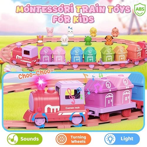Cmiolacuna Train Set for Girls 2-4, Electric Toy Train with Farm Animals & Music & Lights, Montessori Counting & Sorting Learning Toys for Toddler Girls 1 2 3 Year Old, Christmas Easter Birthday Gift thumbnail 6