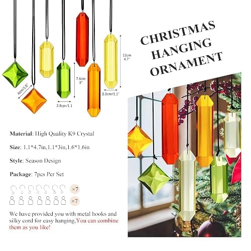Set of 7 Colorful Crystal Ornaments for Christmas Window Hanging, Crystal Prisms Icicle Ornaments, Stained Gass Art Suncatcher for Indoor Window for Women thumbnail 2