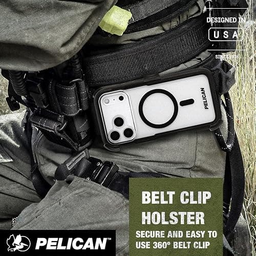 Pelican Voyager iPhone 17 Pro Case [Compatible with MagSafe] Rugged Phone Case w/ 24ft Military-Grade Drop Protection - Heavy Duty Phone Cover w/Belt Clip Holster for iPhone 17 Pro - Black/Clear thumbnail 8