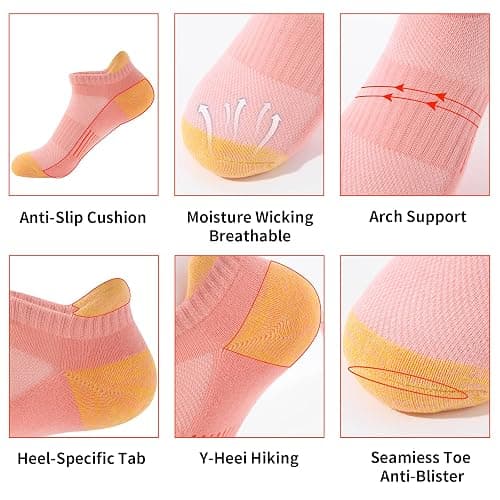 BUDERMMY Trainer Socks Womens 6 Pairs Cushioned Sports Socks for Women Cotton Breathable Cushion Running Socks Ladies Casual Nonslip Ankle Athletic Socks thumbnail 3