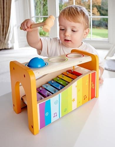 Hape Pound & Tap Bench with Slide Out Xylophone - Award Winning Durable Wooden Musical Pounding Toy for Toddlers thumbnail 2