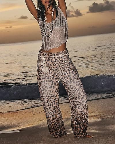 Kedera Women's Baggy Barrel Jeans Casual Boyfriend Mid Rise Leopard Printed Wide Leg Denim Ankle Pants thumbnail 5