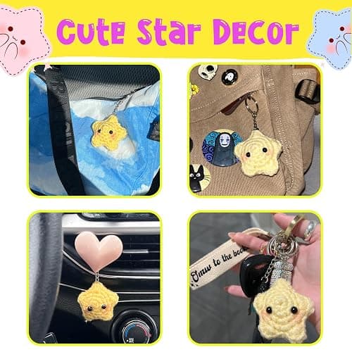Agromusk Cute Star Keychain,Crochet Kawaii Blush Stars for Car Key Decor,Handmade Purse Bag Charms Key Ring Gifts Women thumbnail 7