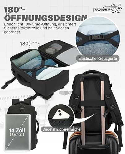VANKEV für Ryanair Handgepäck 40x20x25 Laptop Rucksack Reiserucksack Klein Handgepäck Tasche Rucksack 14 Zoll Laptop Backpack für Herren Damen Schwarz thumbnail 6