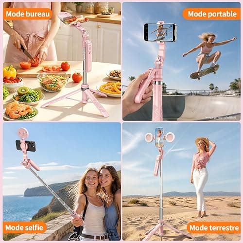Rose Magnétique Automatique Visage Suivi Trépied avec Lumière, 180 cm Trépied Rotatif à 360° pour Smartphone, Aucune Application Requise pour Les Diffusions en Direct et Les Enregistrements Vidéo thumbnail 6