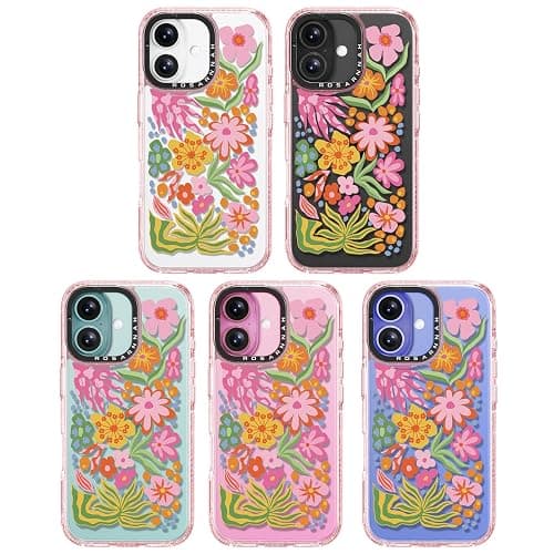 Rosarnnah Compatible for iPhone 16 Case Cute - Durable Shockproof 6.6 ft Drop Impact Phone Case - Glitter Pink Funny Passion Flower Design for iPhone 16 6.1" thumbnail 7