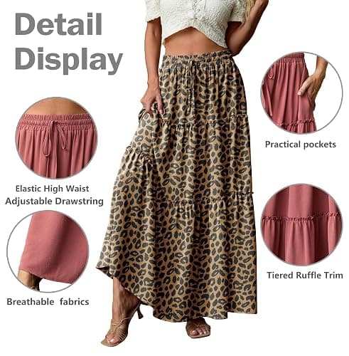 Lepunuo Womens Casual Boho High Waisted Flowy Maxi Skirts Trendy Floral Cute Long Skirts with Pockets thumbnail 2