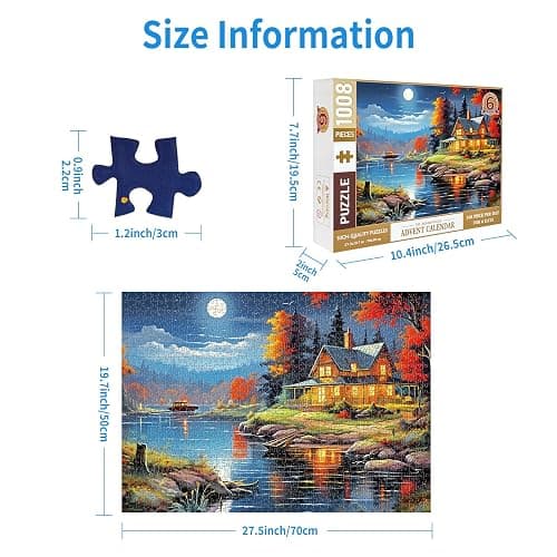 1000 Piece Puzzle for Adults, Advent Puzzle Maple Cabin 1000 Pieces Puzzles for Adults Teens Kids, Forest Cabin 1000 Pieces Jigsaw Puzzles 6 Days Holiday Puzzles Countdown to Weekend Gift thumbnail 3