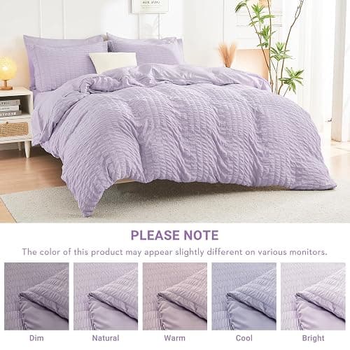 HYMOKEGE Lavender Full Size Comforter Sets Seersucker 7 Pieces, All Season Luxury Bed in a Bag for Bedroom, Bedding Set with Comforters, Sheets, Pillowcases & Shams thumbnail 6