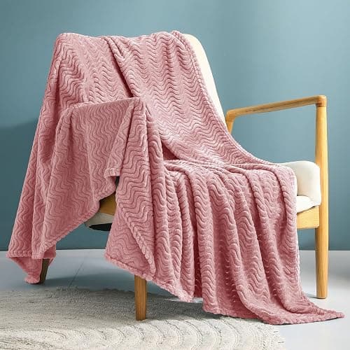 Exclusivo Mezcla Dusty Pink Fleece Throw Blanket for Couch Bed, Super Soft Cozy Blankets with Decorative Wave Textured, Lightweight Plush Blanket All Season Use, 50x70 Inches - Dusty Pink - Throw ( 50x70 IN ) - Image 1