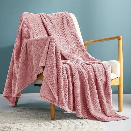 Exclusivo Mezcla Dusty Pink Fleece Throw Blanket for Couch Bed, Super Soft Cozy Blankets with Decorative Wave Textured, Lightweight Plush Blanket All Season Use, 50x70 Inches - Dusty Pink - Throw ( 50x70 IN )