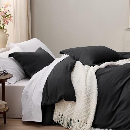 Bedsure Black Duvet Cover Full Size - 3 Pieces Prewashed Extra Soft Cotton-Like Bedding Set, Includes 1 Duvet Cover 80x90 Inches with Zipper Closure & 2 Pillow Shams, Comforter Not Included thumbnail 4