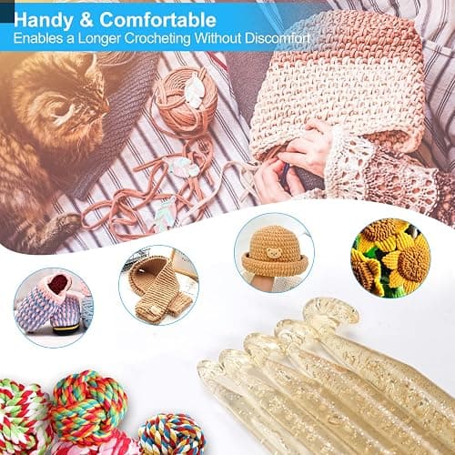 Vodiye 5 Sizes Large Crochet Hooks 12mm-25mm, Ergonomic Crochet Hook Set, Transparent Hooks for Chunky Yarn and DIY Crafts thumbnail 2