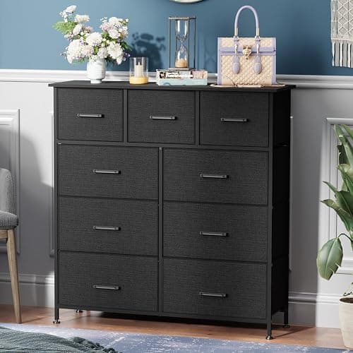 PayLessHere Fabric Dresser,Wide Chest of Drawers Storage Unit with Metal Frame and Wood Top,Organizer for Bedroom,Living Room,Entryway (9-Drawer, Black) thumbnail 2