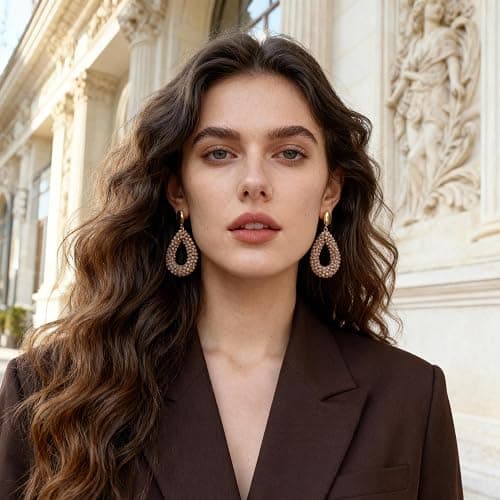 Boho Ohrringe hängend für Damen,Tropfenförmige Reisperlen Leichte Ohrringe Eleganter Hingucker für Frauen Modischer Schmuck thumbnail 3