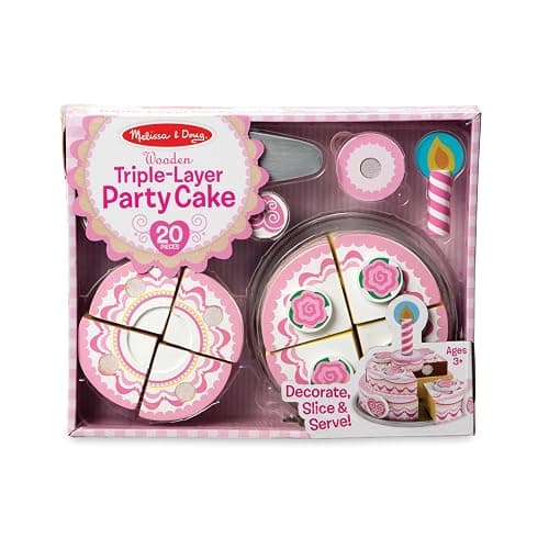 Melissa & Doug Triple-Layer Party Cake Wooden Play Food Set - Birthday Cake Pretend Food Play Set For Toddlers, Kids Ages 3+ - English Only - Toy thumbnail 3
