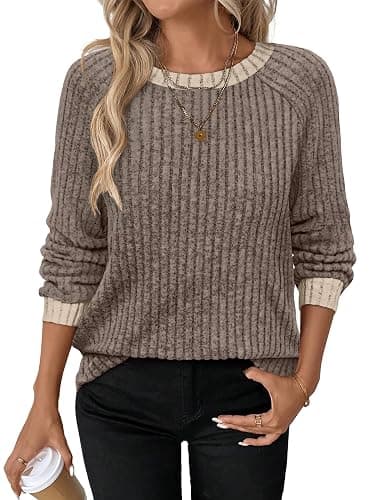 WIHOLL Long Sleeve Shirts for Women Lightweight Sweaters Fall Outfits 2025 Color Block Winter Clothing Dressy Casual Soft thumbnail 2
