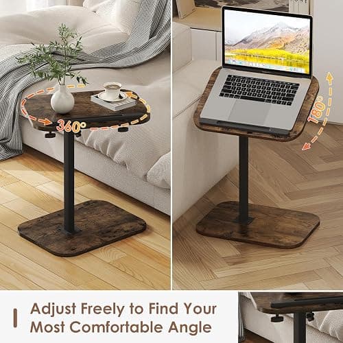 iabifo Sofa Couch Arm Table Tv Tray Small Bed Stand C Shaped Side End Tables for Living Room, Bedroom, Bedside Rustic thumbnail 3