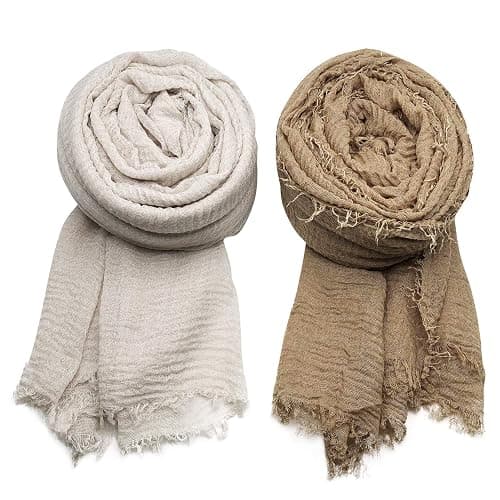 MANSHU 4PCS Women's Soft Cotton Hemp Shawl & Wrap, Long Scarf & Head Scarf thumbnail 3