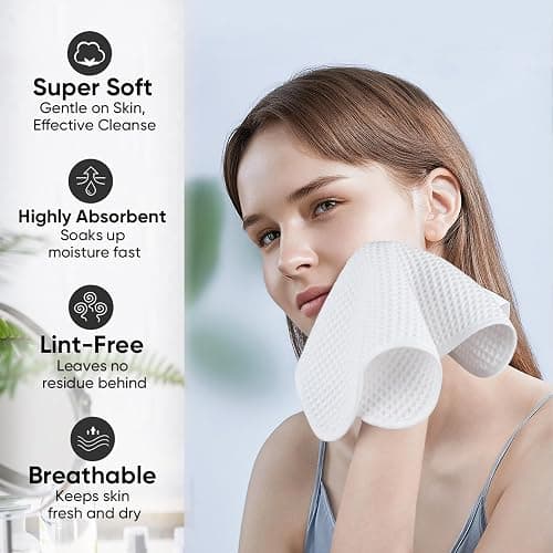 Microfiber Waffle Face Towels, 4 Pieces, Soft, Absorbent, Fast Drying, Lint Free 430 GSM (White) thumbnail 5
