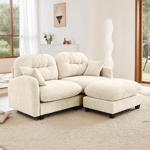 YESER 74" Modular Sectional Sofa Cloud Couch, L Shaped Couch with Movable Ottoman, Modern Loveseat Deep Seat Sectional Couches for Living Room, Comfy Chenille Sofa Modular Couches for Bedroom,Beige - Image 1