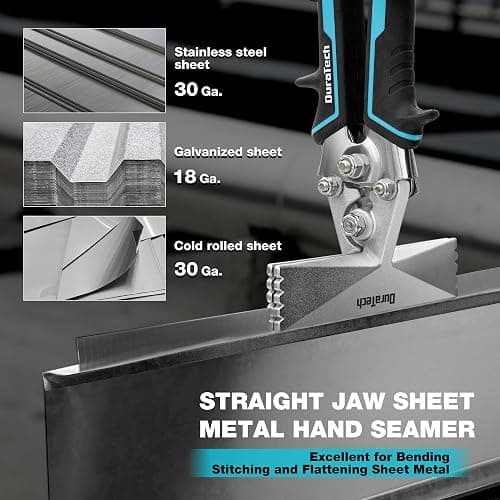DURATECH 6 Inch Sheet Metal Bender, Hand Seamers Sheet Metal Tools | Ergonomic TPR Handle, Straight Jaw Metal Bending Pliers for Bending, Seaming and Flattening Metal thumbnail 7
