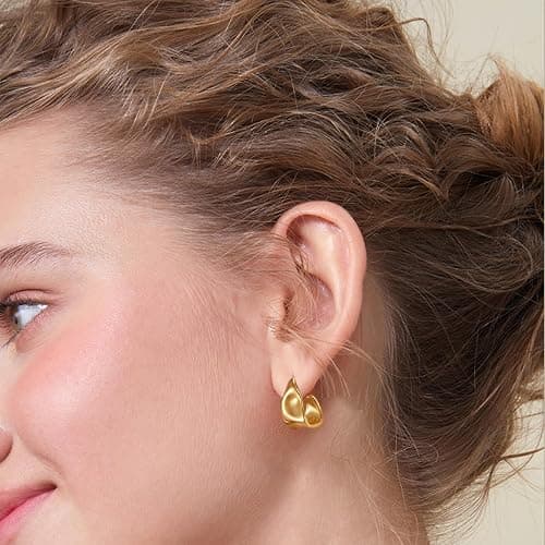 Kyerlyn Chunky Gold Earrings for Women, 14K Gold/Silver Plated Statement Geometric Dangle Drop Earrings Chunky Trendy Knot Stud Hypoallergenic Fashion Jewelry Gift thumbnail 5