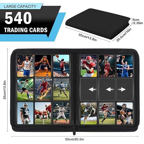 Trading Card Binder 9 Pocket, Zofly Zipper Card Collection Binder Album, Sturdy 540 Side-Loading Card Folder Holder for MTG, TCG, Sports Cards, Game Cards, Black thumbnail 3