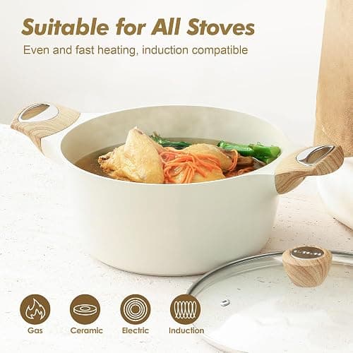 SENSARTE Ceramic Nonstick Pot, Stock Pot with Lid, Pasta Pot, 6.6 QT, White | Soup Pot Spaghetti Pot Casserole Pot, Non-toxic Healthy Pot, Cooking Pot Stew Pot, Induction Compatible, PFOA PFAS PTFE Free thumbnail 6