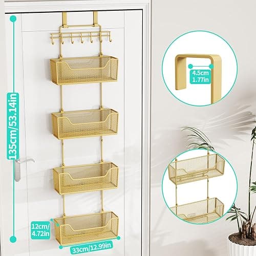 HapiRm Over The Door Organizer - Hanging Door Organizer with 4 Metal Large Capacity Baskets and Adjustable Coat Hook for Bathroom Bedroom Kitchen Pantry Closet Cabinet thumbnail 3