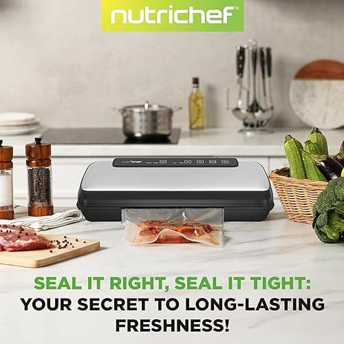 NutriChef Food Vacuum Sealer Machine, Stainless Steel Automatic Air Sealing System for Dry/Moist Foods, LED Touch Controls, Includes Vacuum Hose, Bag Roll and Wine Stopper, 110W Suction Power, 14"x6" - Stainless Steel - 14.1"L x 6"W x 3"H thumbnail 6
