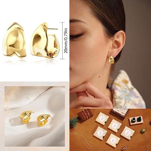 NECOCY 4 Pairs 14k Gold Hoop Plated Earrings Set for Women - Huggie Dangle Stack - Trendy Multiple Piercing Stud CZ Ear Cuff - Non Tarnish Jewelry thumbnail 6
