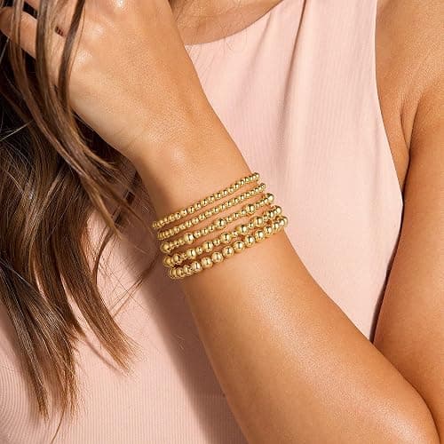 Yoosteel Gold Beaded Bracelets Set for Women Teen Girl Gifts Non Tarnish - 14K Gold Plated Dainty Round Bead Ball Pearl Cross Bracelet Stack for Women Teenage Girls Stackable Jewelry Christmas Gifts thumbnail 3