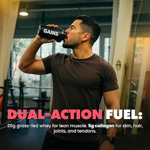 Gains in Bulk Lean Grass Fed Whey Protein Powder With Collagen Peptides, Gluten Free, 20 G Protein & 5 G Collagen, Plant Enzymes to Support Digestion, Natural Flavor, Strawberry Shortcake, 27 Servings thumbnail 6